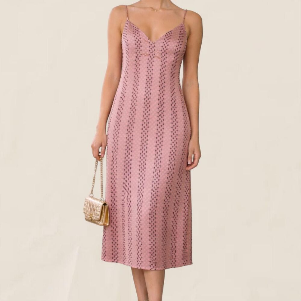 Equipment Lina Silk Polka Dot Slip Midi Dress | Small Feminine Luxury